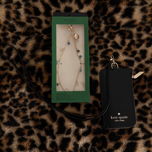kate spade Handbags - Kate Spade Black and Gold Phone Charm and Cardholder Set